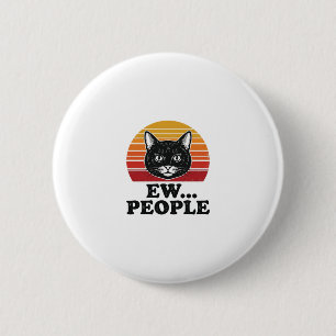 Rolig svart katt Ew folk Retro solnedgång T-shirt  Knapp