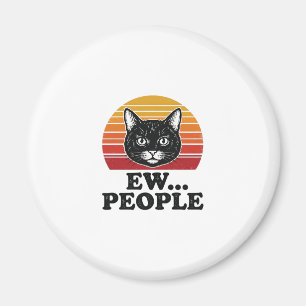 Rolig svart katt Ew människor Retro solnedgång T-s Magnet