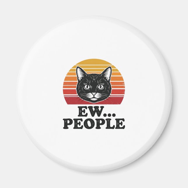 Rolig svart katt Ew människor Retro solnedgång T-s Magnet (Framsidan)