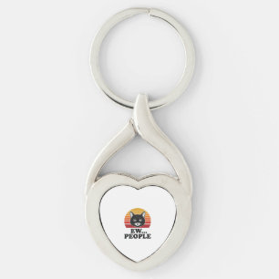 Rolig svart katt Ew människor Retro solnedgång T-s Twisted Heart Silverfärgad Nyckelring