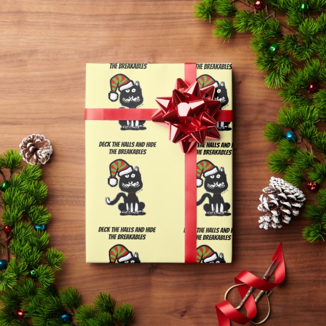 Rolig svart katt Holiday humor festlig katt Presentpapper (Julgåva)