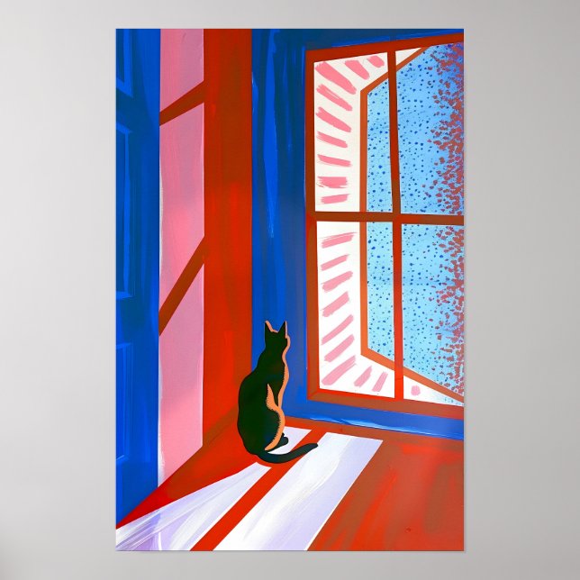 Rolig svart katt i fönstret  poster (Framsidan)