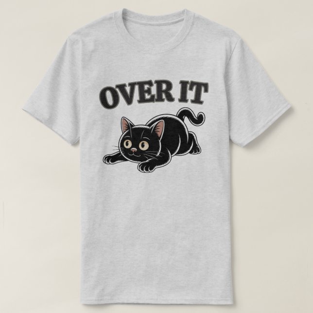 Rolig Svart Katt-illustration Över Det T Shirt (Design framsida)