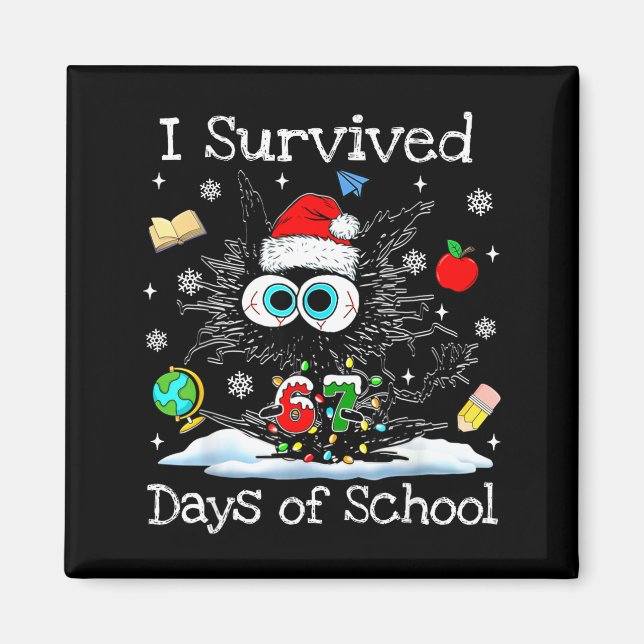 Rolig svart katt jul jag överlevde 67 dagar av sc magnet (Framsidan)