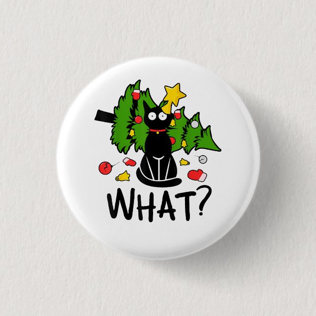 Rolig svart katt julgran glad tomte humor C Knapp (Framsida)