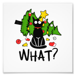 Rolig svart katt julgran Merry Santa humor C Fototryck