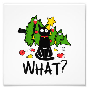 Rolig svart katt julgran Merry Santa humor C Fototryck