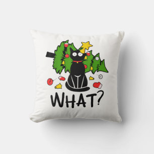 Rolig svart katt julgran Merry Santa humor C Kudde