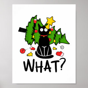 Rolig svart katt julgran Merry Santa humor C Poster