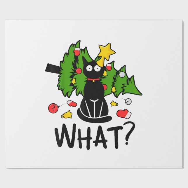 Rolig svart katt julgran Merry Santa humor C Presentpapper (Platt)