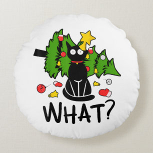 Rolig svart katt julgran Merry Santa humor C Rund Kudde
