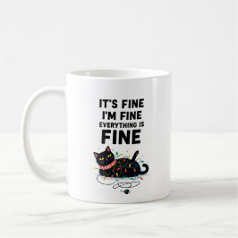 Rolig svart katt julgransbelysning mugg