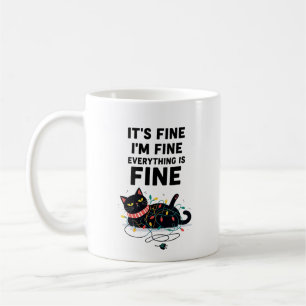 Rolig svart katt julgransbelysning mugg