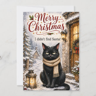 Rolig svart katt julkort – Jag hittade inte Tomte