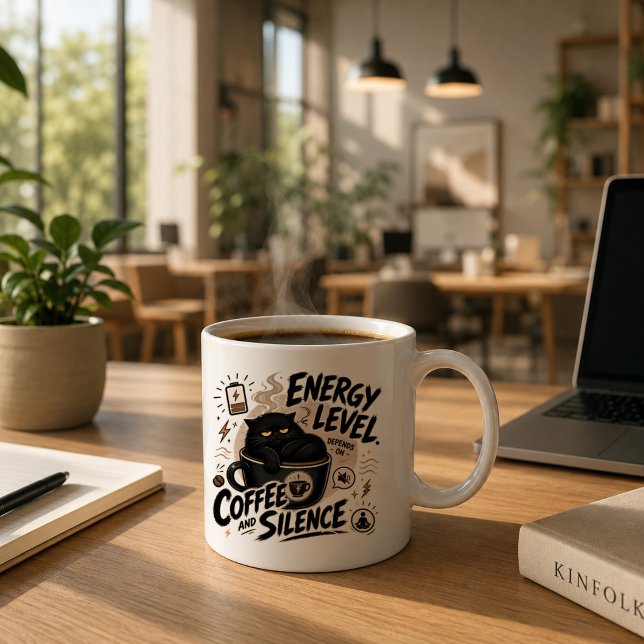Rolig svart katt kaffemugg för introverta (Coffee and silence mug)