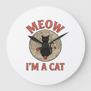 Rolig svart katt måne vintage halloween design_1 stor klocka