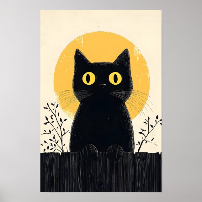 Rolig svart katt med fullmåne poster (Framsidan)
