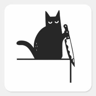 Rolig svart katt med knivdekoration, dörrramkatt fyrkantigt klistermärke