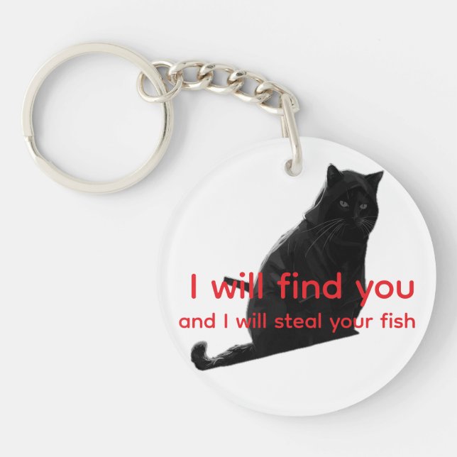 Rolig svart katt-meme Jag hittar dig stjäl fisk (Framsidan)