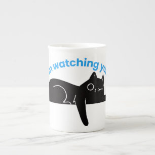 Rolig svart katt Minimal illustration Benporslin Mugg