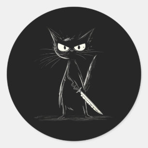 Rolig svart katt Mördande katt med kniv Katt fans Runt Klistermärke
