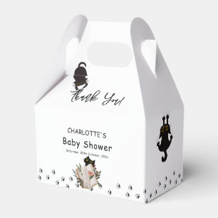Rolig svart katt och blomsterbok Baby Shower Presentaskar
