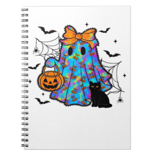 Rolig svart katt och spök Halloween-essentiell t-s Anteckningsbok