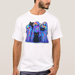 Rolig svart katt och spök Halloween-essentiell t-s T Shirt
