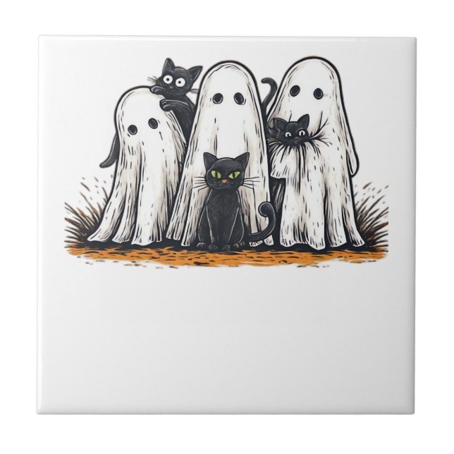 Rolig svart katt och spöke Halloween Essential T-S Kakelplatta (Framsidan)