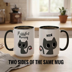 Rolig svart katt Perfekt morgon Söt kattmugg Mugg