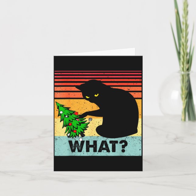 Rolig svart katt present som knuffar omkull julgra kort (Framsida)