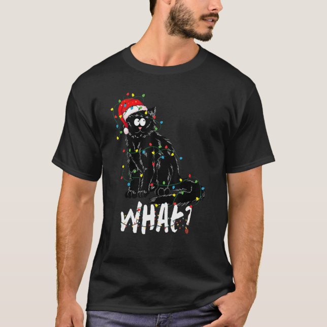 Rolig svart katt present som knuffar omkull julgra t shirt (Framsida)
