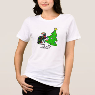 Rolig svart katt present som knuffar omkull julgra t shirt