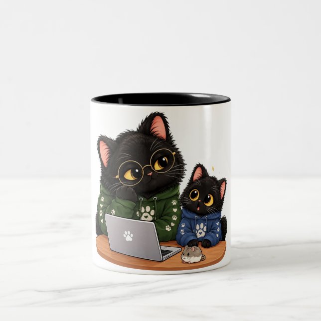 Rolig svart katt programmerare presentmugg  Utveck Två-Tonad Mugg (Center)