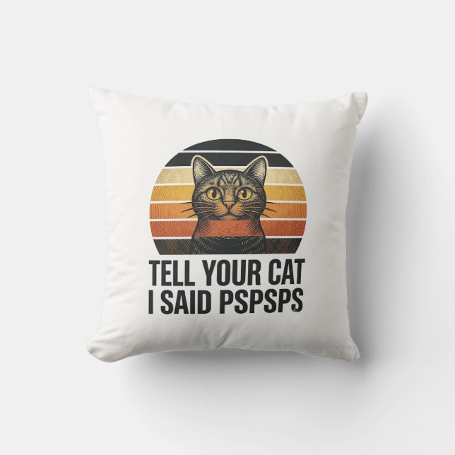 Rolig svart katt Pspsps Vintage solnedgång design_ Kudde (Framsida)