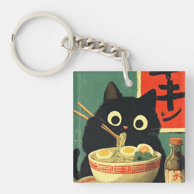 Rolig svart katt som äter Ramen (Framsidan)