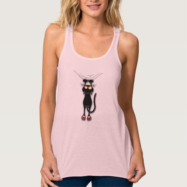 Rolig svart katt som faller ner Racerback-topp Linne Med Racerback (Framsida)
