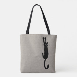 Rolig svart katt som hänger på | humoristisk tygkasse