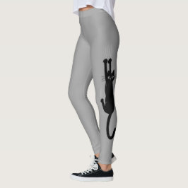 Rolig svart katt som hänger på | kattungeälskare leggings