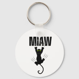 Rolig svart katt som kliar "MIAW" Grafik Nyckelring