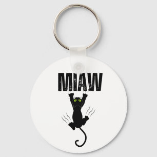 Rolig svart katt som kliar "MIAW" Grafik Nyckelring