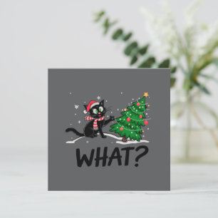Rolig svart katt som knuffar julgran Katt vad? Julkort