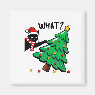 Rolig svart katt som knuffar julgran Katt Vad Magnet