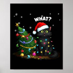 Rolig svart katt som knuffar julgran tank top poster
