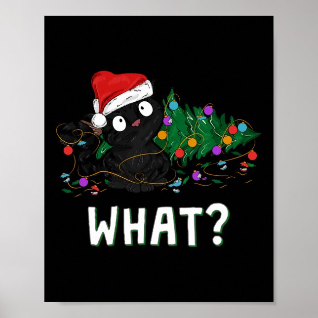 Rolig svart katt som knuffar omkull julgran Grafis Poster (Framsidan)