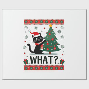 Rolig svart katt som puttar julgran ful presentpapper