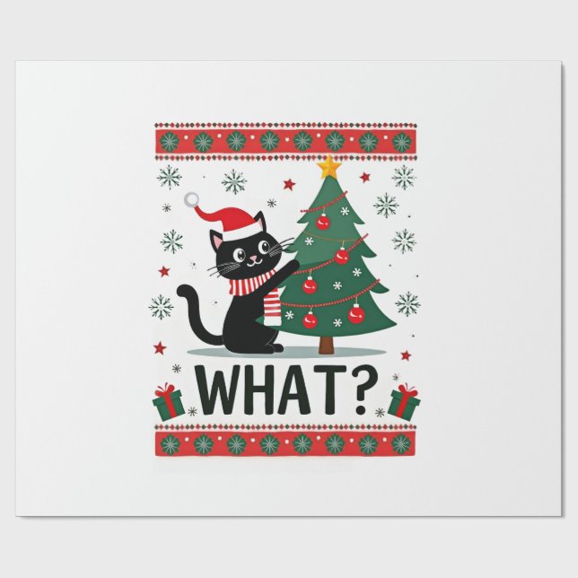 Rolig svart katt som puttar julgran ful presentpapper (Platt)