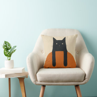 Rolig svart katt som tittar - Minimalistisk Mid Ce Kudde