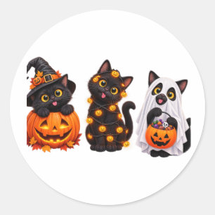 Rolig Svart Katt Spöke Halloween – Söt Skräckinjag Runt Klistermärke