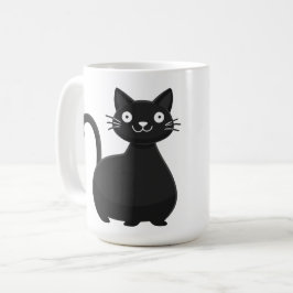 Rolig svart katt stora ögon söt katt illustration kaffemugg